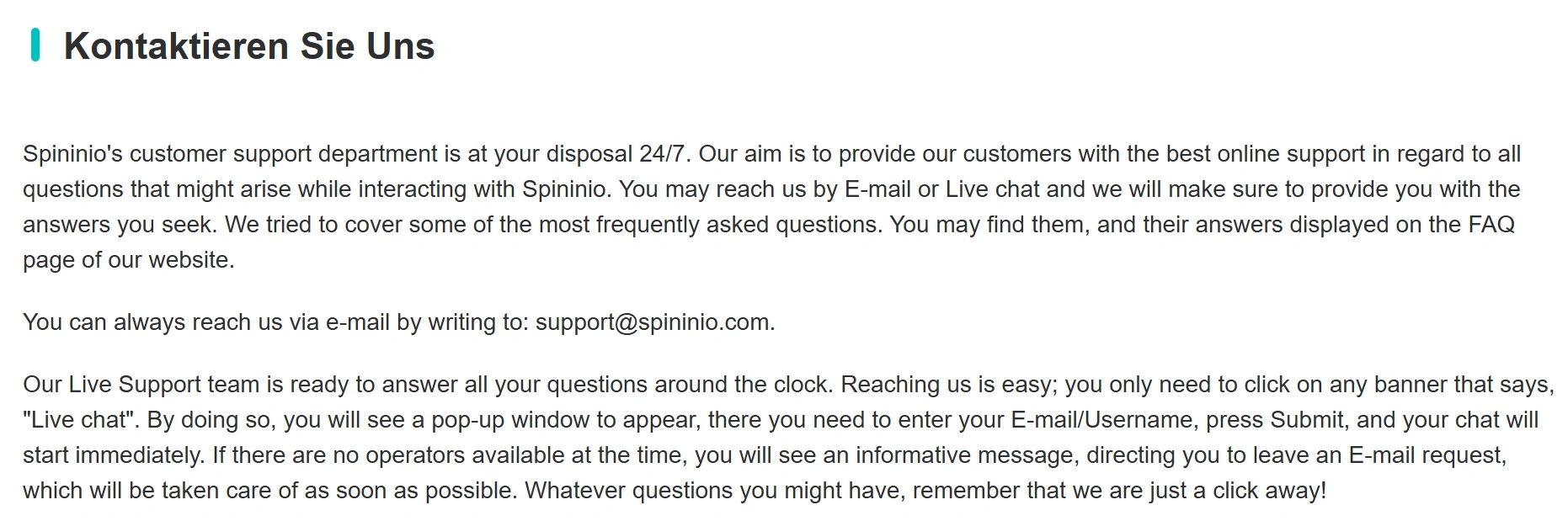 Suporte ao Jogador bei Spininio